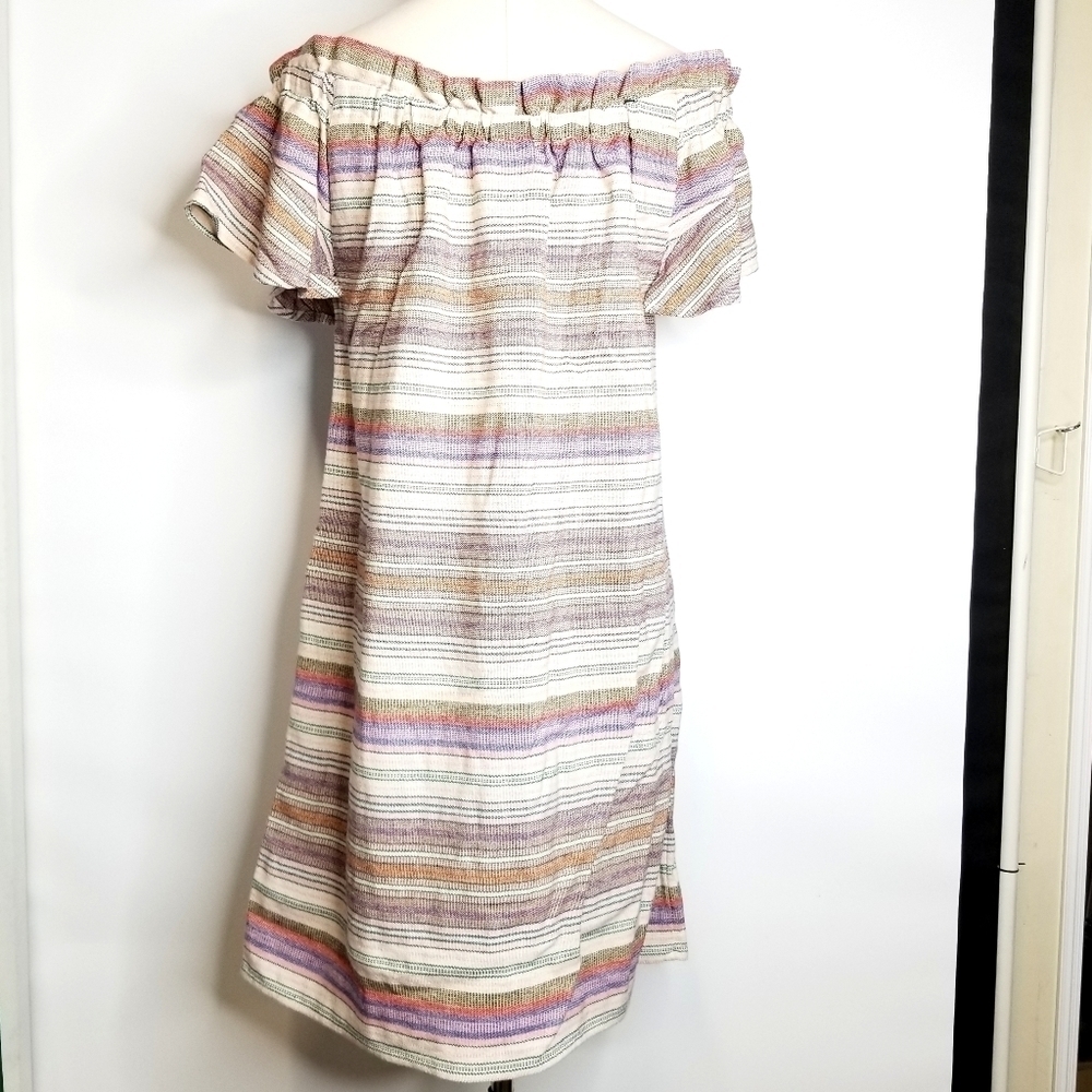 Philosophy Stripes Pastel Colored Off The Shoulder Short Dress with Pockets, L - Picture 3 of 12